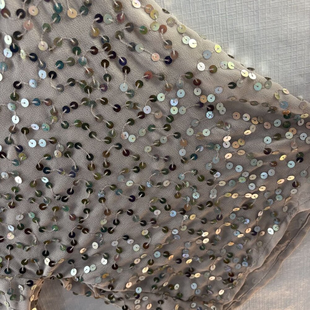 ASOS Beige Sequin Wrap Mini Dress With Flared Sleeves V-Neck Size 6 Polyester Bl - Picture 3 of 8